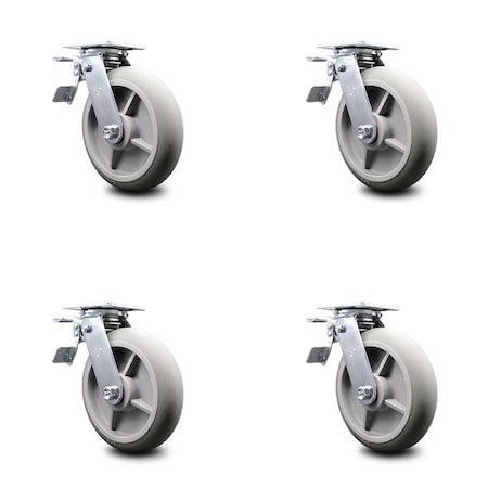 Service Caster 8 Inch Thermoplastic Rubber Caster Set with Ball Bearings and Total Lock Brakes SCC-TTL30S820-TPRBD-4